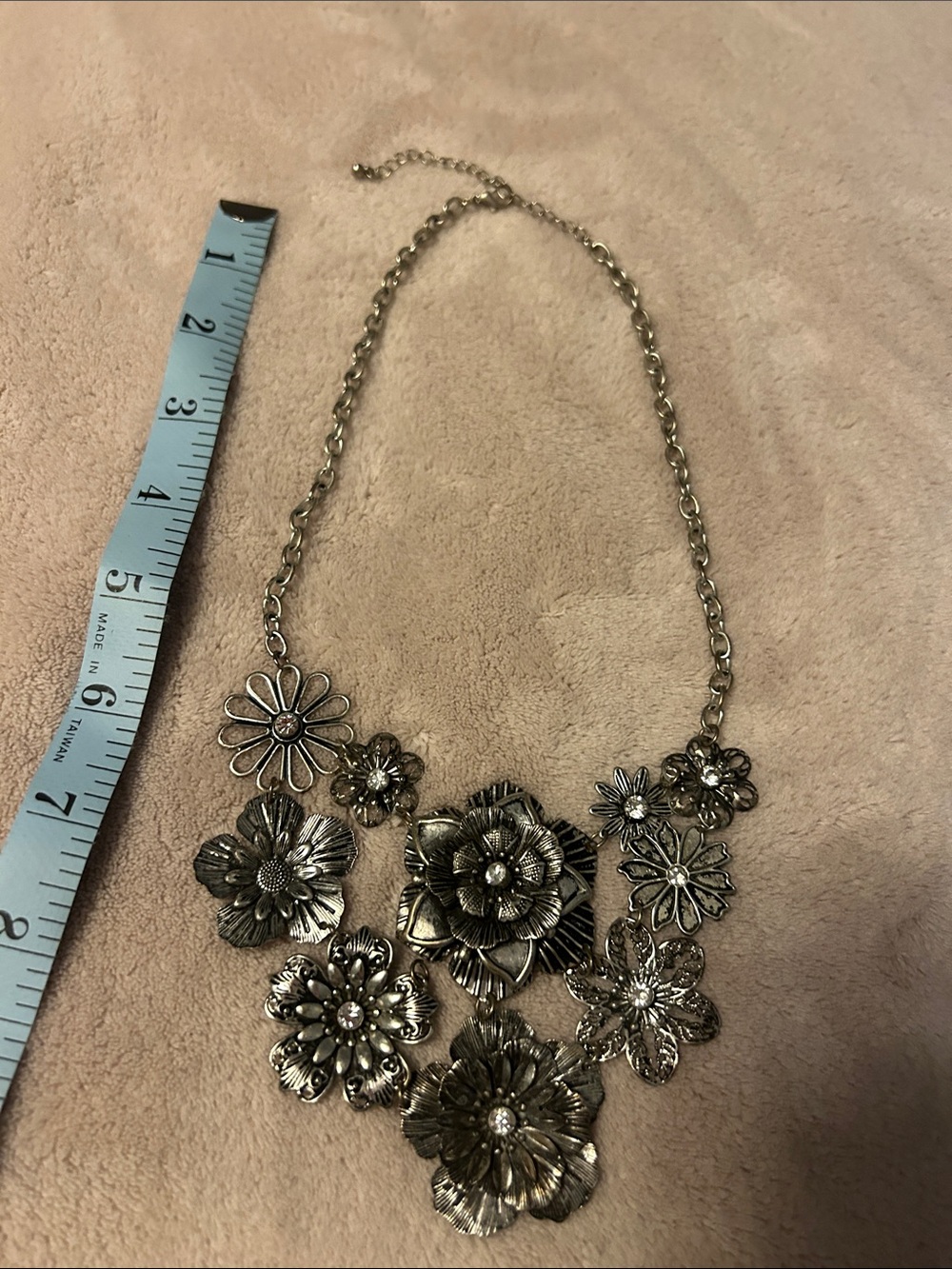 Floral Statement Necklace in Antique Silver